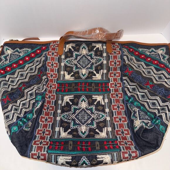 JOHNNY WAS Austin Embroidered Cloth Cotton Large Overnight Tote Weekender Bag - Picture 5 of 15